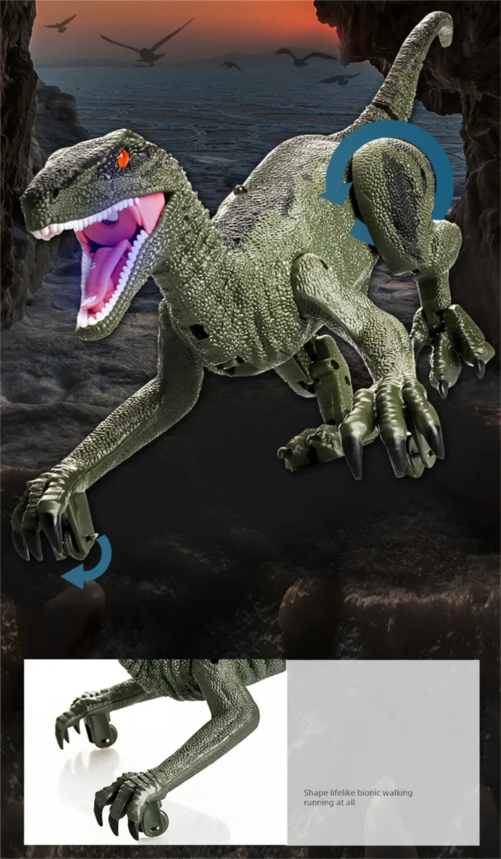 Remote Control Dinosaur Toys Kids RC Electric Walking Jurassic Dinosaur Simulation Velociraptor Toy With LED Light and Roaring