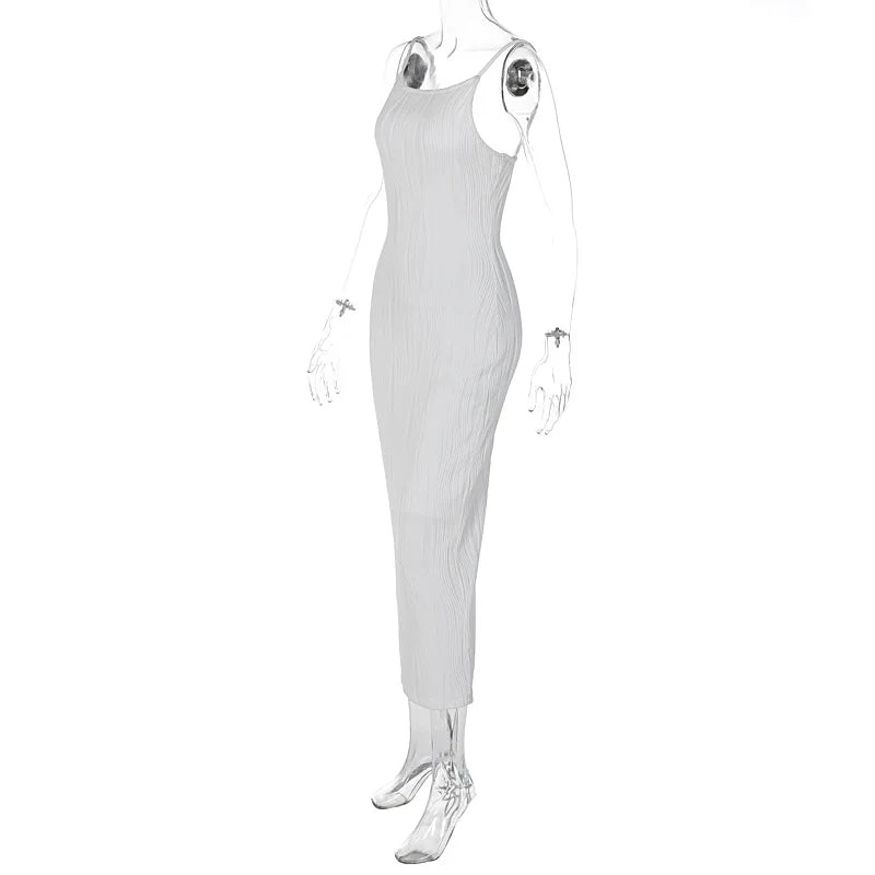 Women's Long Ruched Dress Sleeveless Slim Monochromatic Party Back Split Clubwear Female Outfits Summer Sexy 2024