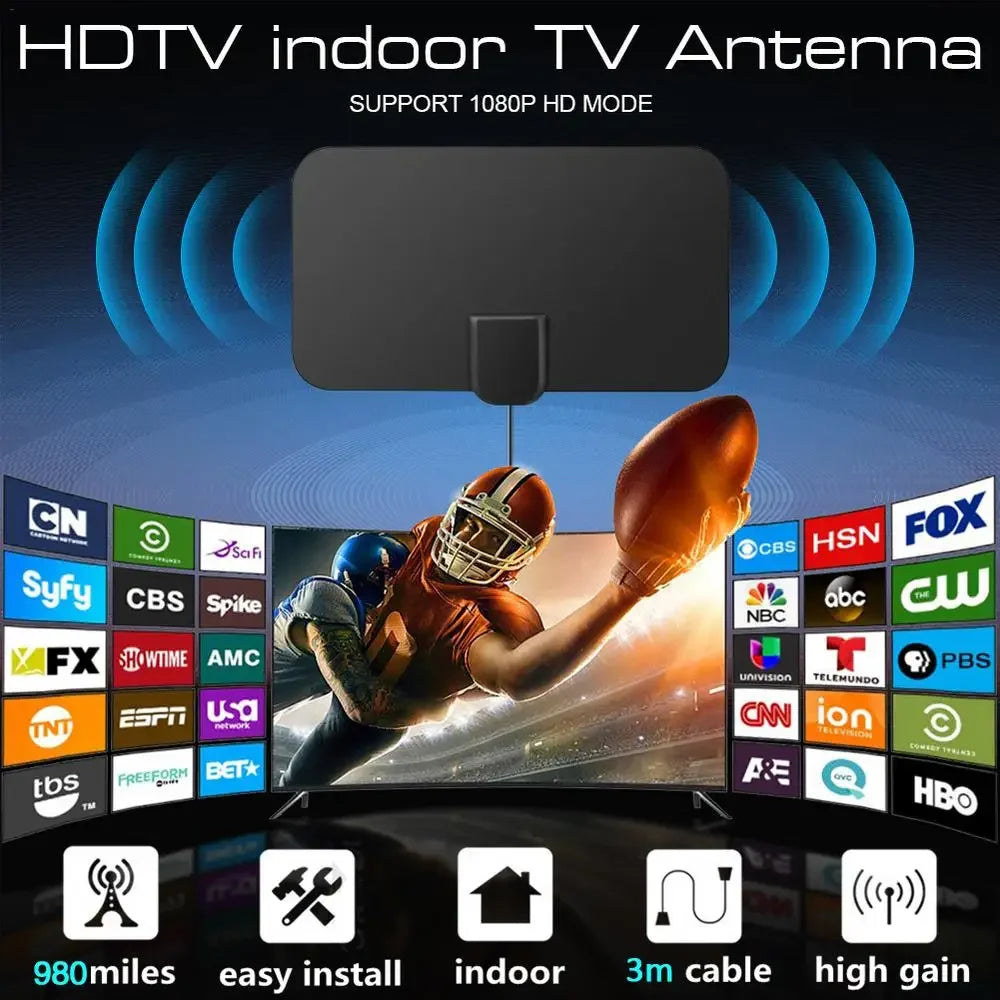 High Quality 4K High Gain HD TV DTV Box Digital TV Antenna 980 Miles Booster Active Indoor Aerial HD Flat Design