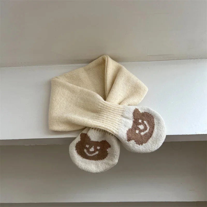 Simple Fashion Baby Scarf Candy Color Woolen Knitted Scarves For Girls Boys Winter Warm Kids Cross Neckerchief