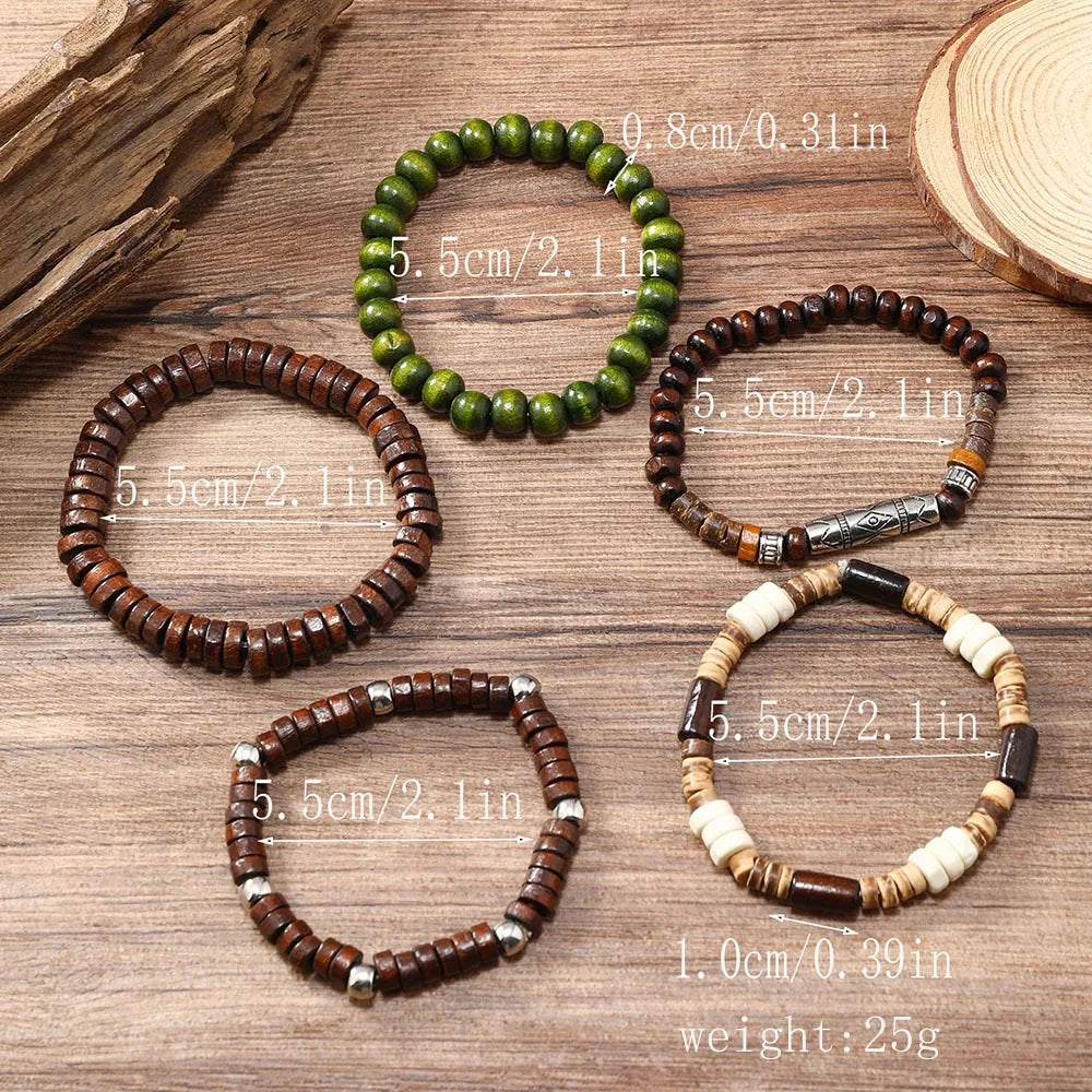 New Vintage Men's Bracelet Shell Coconut Shell Beaded Bracelet Multi Layer Handwoven Wooden Beaded Bracelet Bohemian Accessories