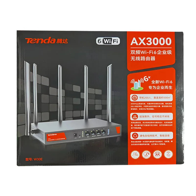 2025 Tenda W30E Wireless WiFi6 Enterprise Router 4*LAN Gigabit 3000Mbps 2.4GHz 5.8GHz USB 5G Access Point Dual Bank 1.7GHz 256MB