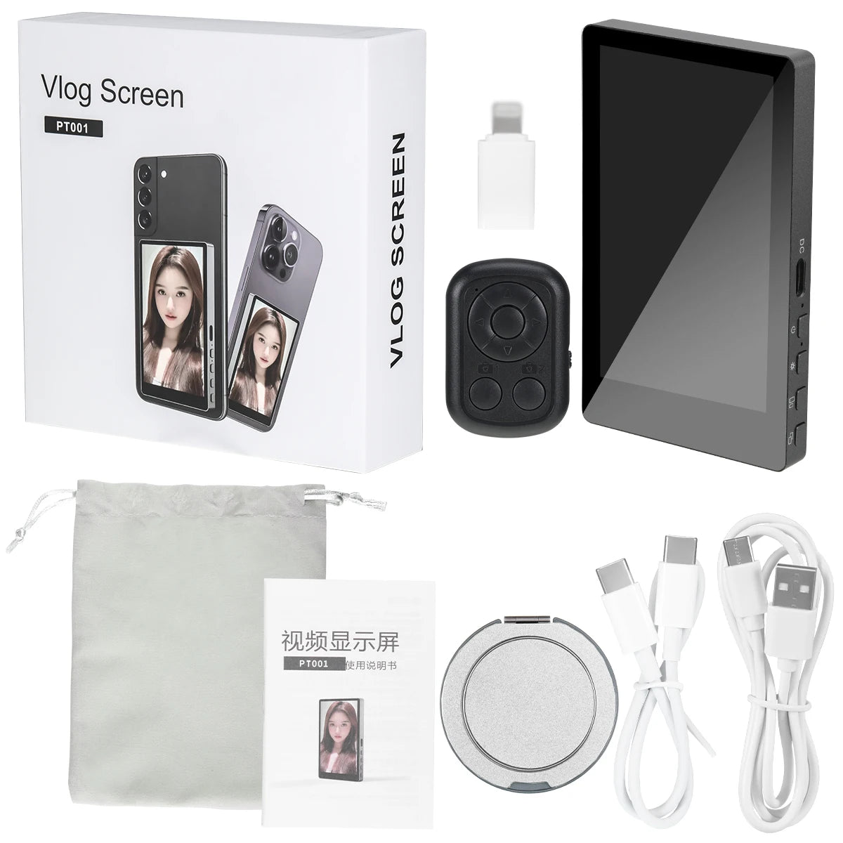 Wireless Magnetic Mount Vlog Selfie Monitor Screen Phone Rear Camera Selfie WiFi Bluetooth Connection for Selfie Live Vlog