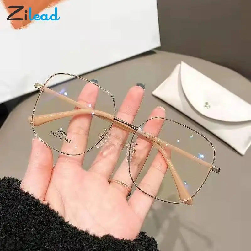 Zilead Myopia Glasss Women Men Anti Blue Light Metal Big Frame Myopic Eyeglasses Unisex Nearsighted Glasses 0-50-100-150...-600