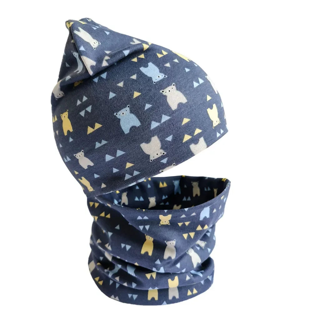 New Winter Children Scarf Hat Sets Cartoon Dinosaur Baby Head Cover Spring Warm Neck Collar Kids Beanies Set Cotton Children Hat
