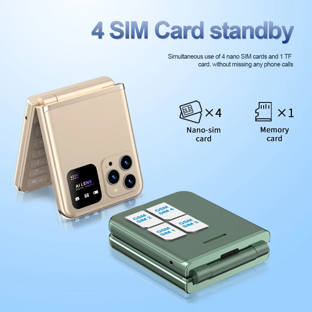 SERVO Flip6 GSM Fold Mobile Phone 4 SIM Card 2.4'' Screen Auto Call Record Button Torch Speed Dial Magic Voice Popular Cellphone