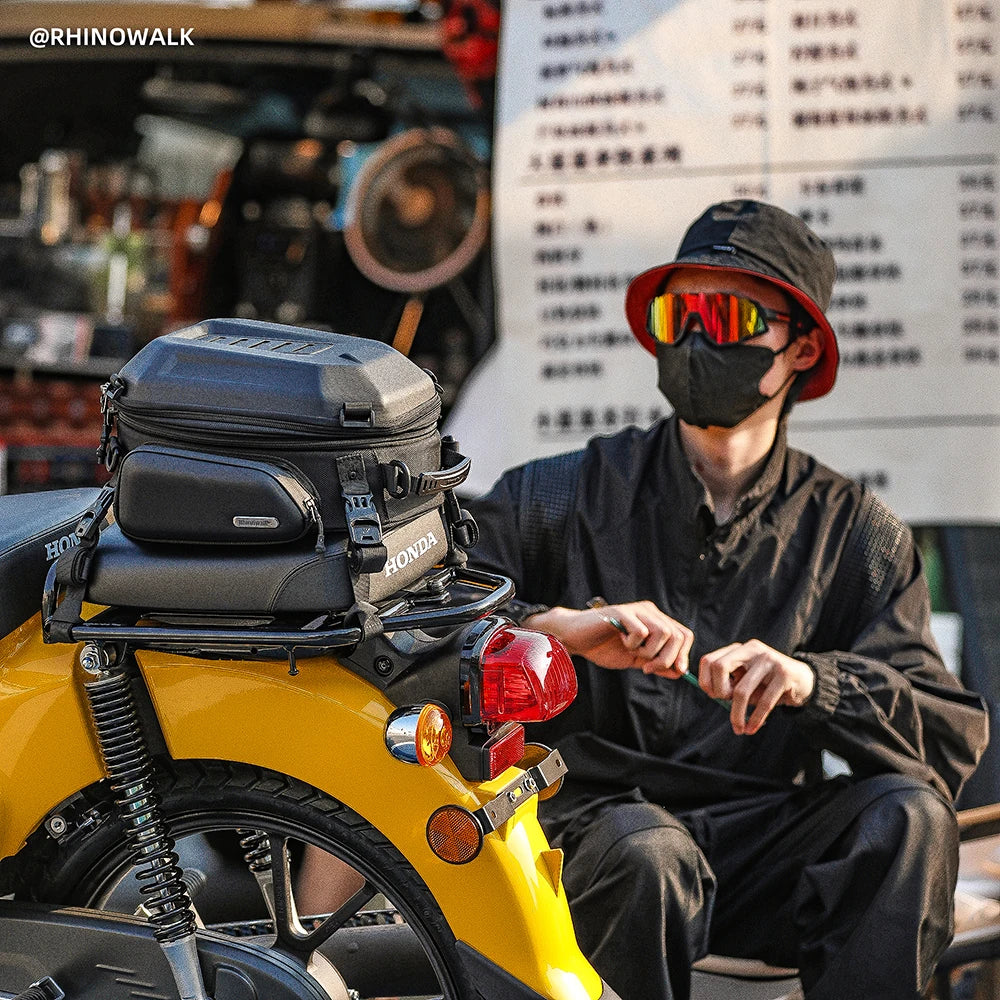 Rhinowalk Motorcycle Rear Seat Bag 12L-18L Expandable Motor Hard Shell Backpack Outdoor Motocross Trunk Tail Bag Pannier Luggage