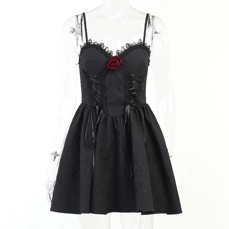 Mall Gothic Emo Jacquard A-line Dresses Goth dress Elegant Grunge Ruched Bandage Partywear Punk Black Women Halloween Club Dress