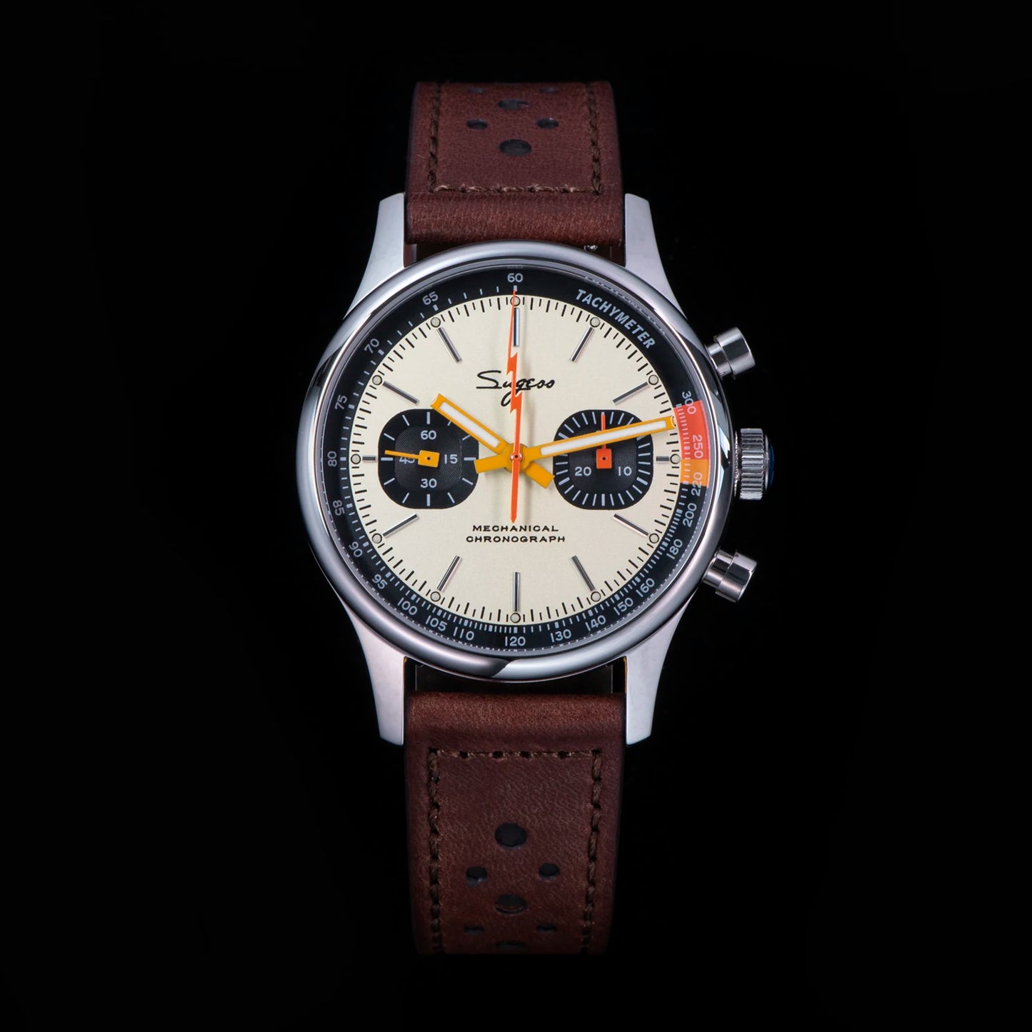 Sugess Watch Mens 1963 Pilot Chronograph Mechanical Wristwatches Tianjin ST19 Movement Swanneck Sapphire Crystal Racing Leather