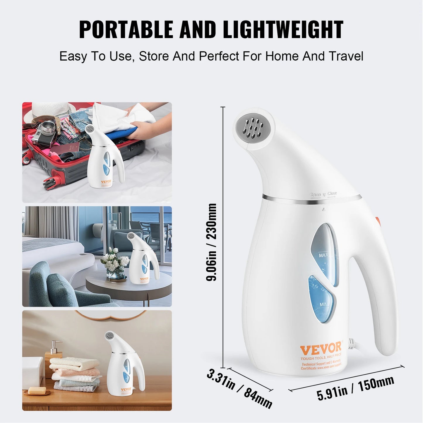 VEVOR Portable Handheld Fabric Steamer 900W Quick Heat Steamer for Clothes Wrinkle Remover Clothing Iron Garment Steam Cleaner