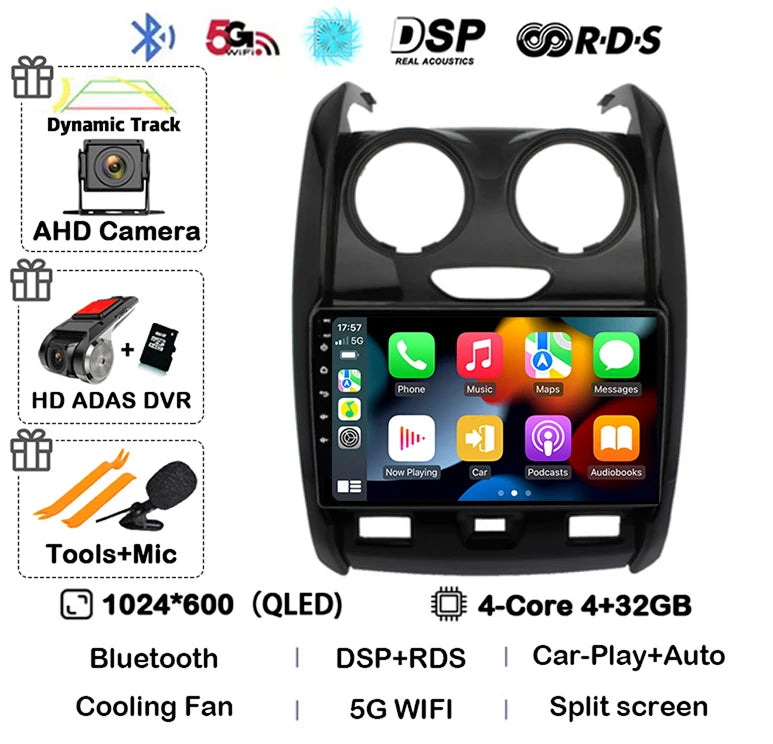 Android 14 Carplay Auto Car Radio For Renault Duster 2015 2016 2017 2018 2019 2020 Multimidia Video Player GPS 4G+WIFI Stereo BT