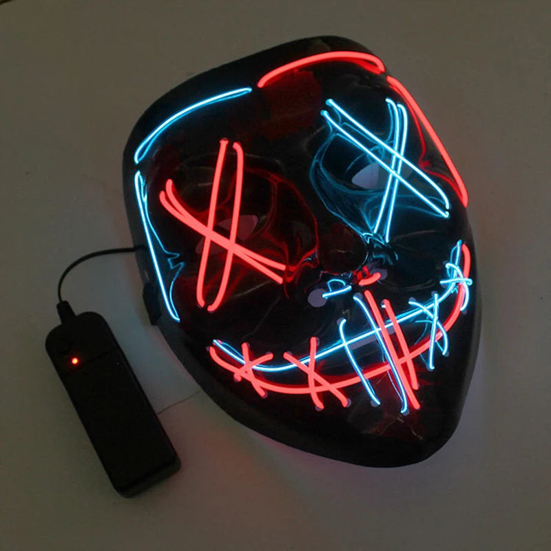 LED Dual Color Glowing Masks Halloween Letter V Horror Mask Role-Playing Carnival Cold Light Mask