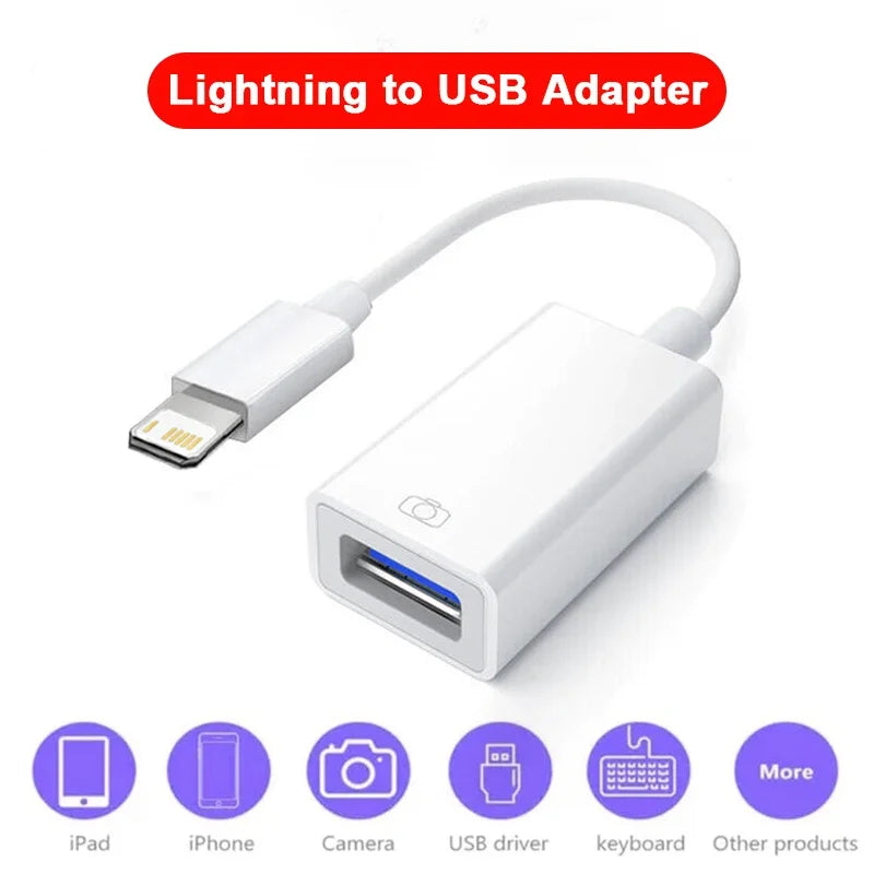 OTG Adapter For iPhone 16 15 14 13 12 Pro Max XR 8 Plus 8 Pin To USB Cable 3.0 Converter For Mouse Keyboard Camera Card Reader