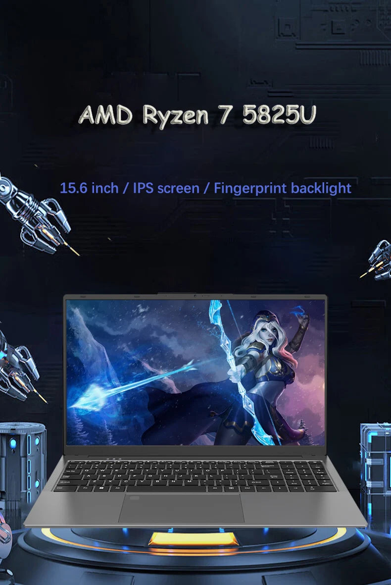 15.6 Inch Gaming Laptop AMD Ryzen™ 7 5825U Business Computer 2*DDR4 MAX 32GB 2TB SSD Windows11 Fingerprint Office Notebook