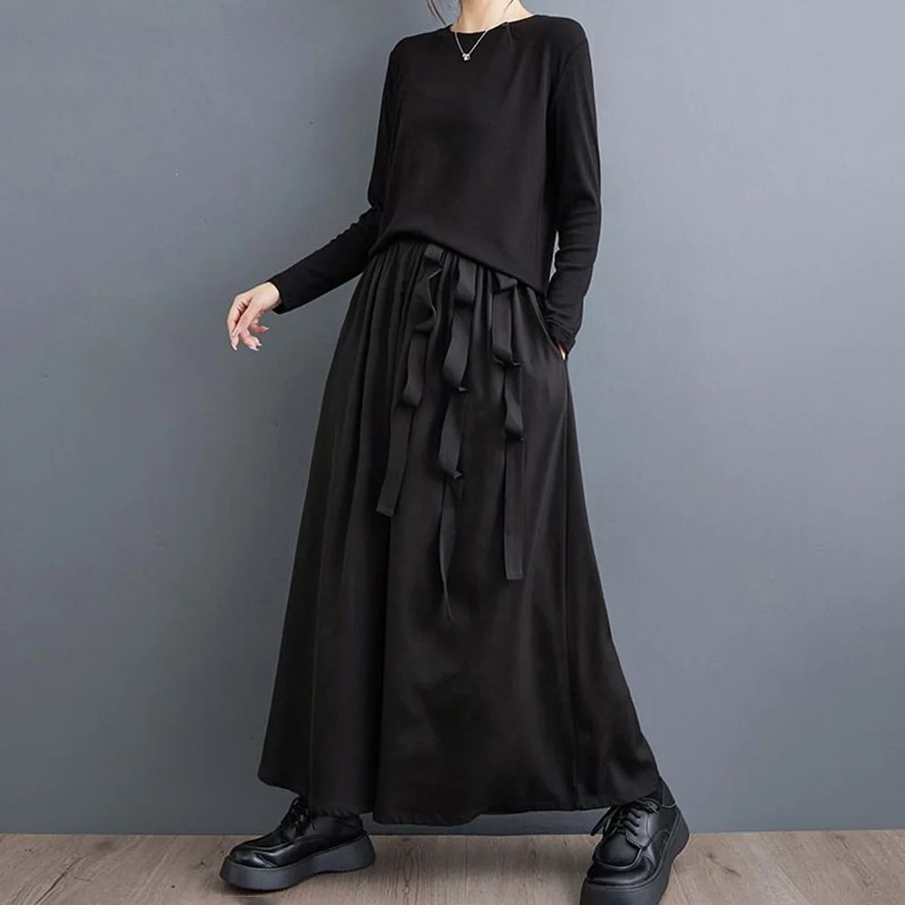 Y2k Gothic Ribbon Pants Skirt Harajuku Casual Pants Skirt Summer Genderless Streetwear Elegant Hakama Men'S Clothing Unisex 2024