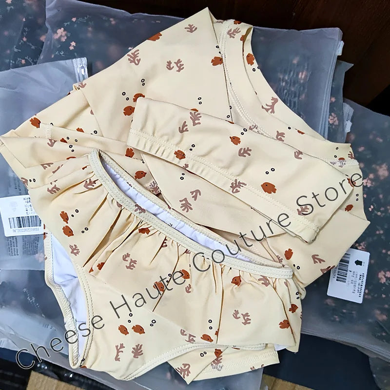 RC Baby Girls Swimwears 1-12y Kids Long Sleeve Sunscreen Floral Toddler Swimming Swimsuit Striped Bikini Suits 2022 Hot Clothes