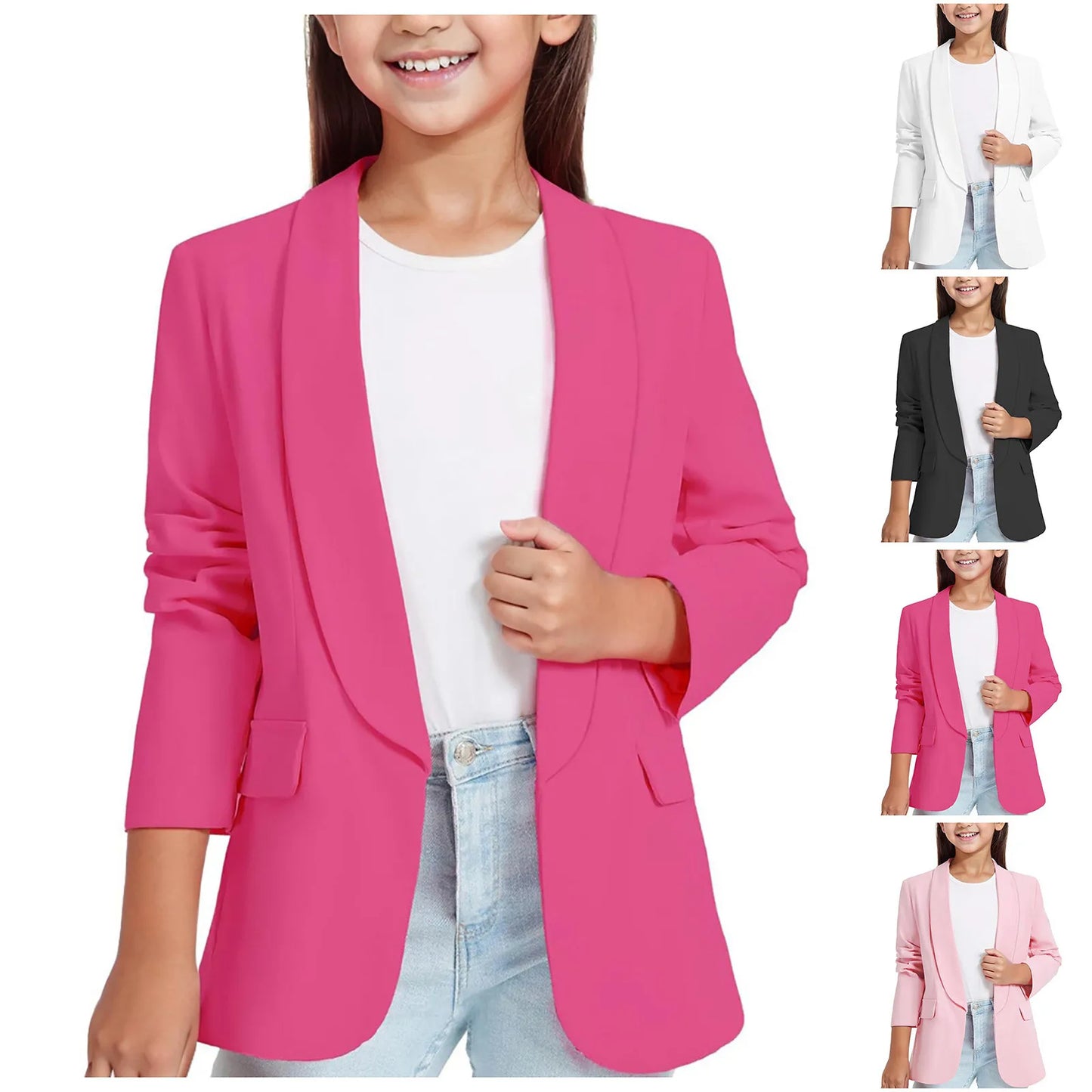 5t Girls Clothes Winter Girls Long Sleeve Shawl Formal Suit Jacket Open Front Inner Pocket For Kids Floral Long Sleeve Shirts