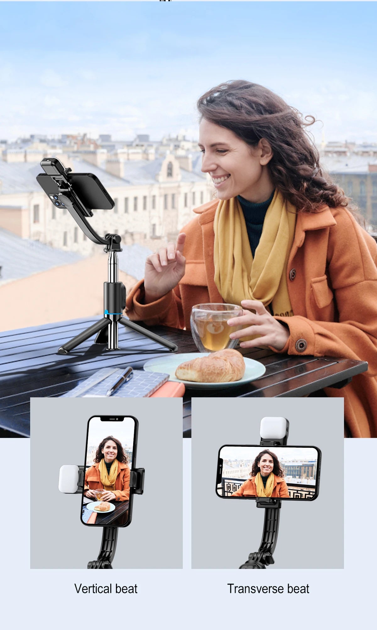 C01s Selfie Stick Tripod with Fill Light, Detachable Phone Bracket Monopod,  Wireless Bluetooth Remote for Huawei iPhone Android