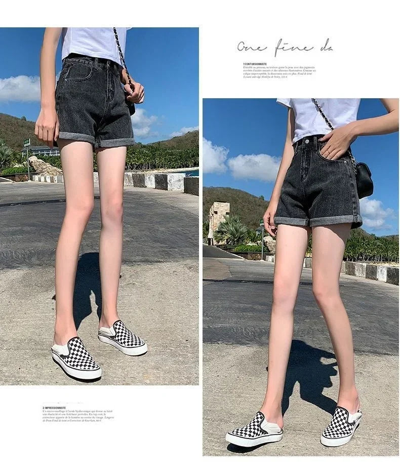 Shorts Women Black Gray Denim Shorts For Women Summer High Waist  Loose Ropa Mujer