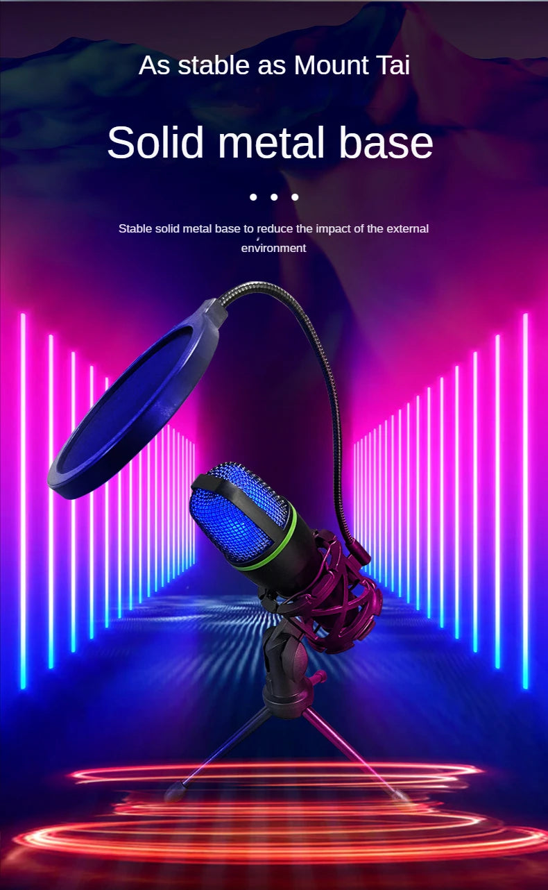 ME4 RGB Condenser Microphone USB Wired Desktop Tripod MIC For Recording Live Gaming Video Noise Reduction Conference Microphone