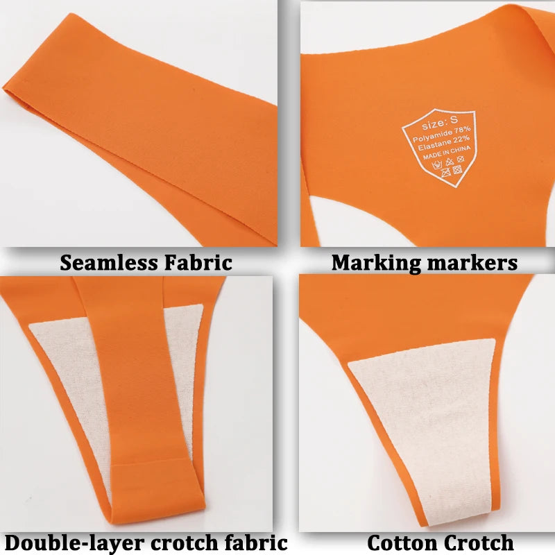 5PCS Ice Silk Seamless Thongs Women V Waist G-String Panties Solid Color Dopamine Color Underwear Ultra Thin Breathable Lingerie