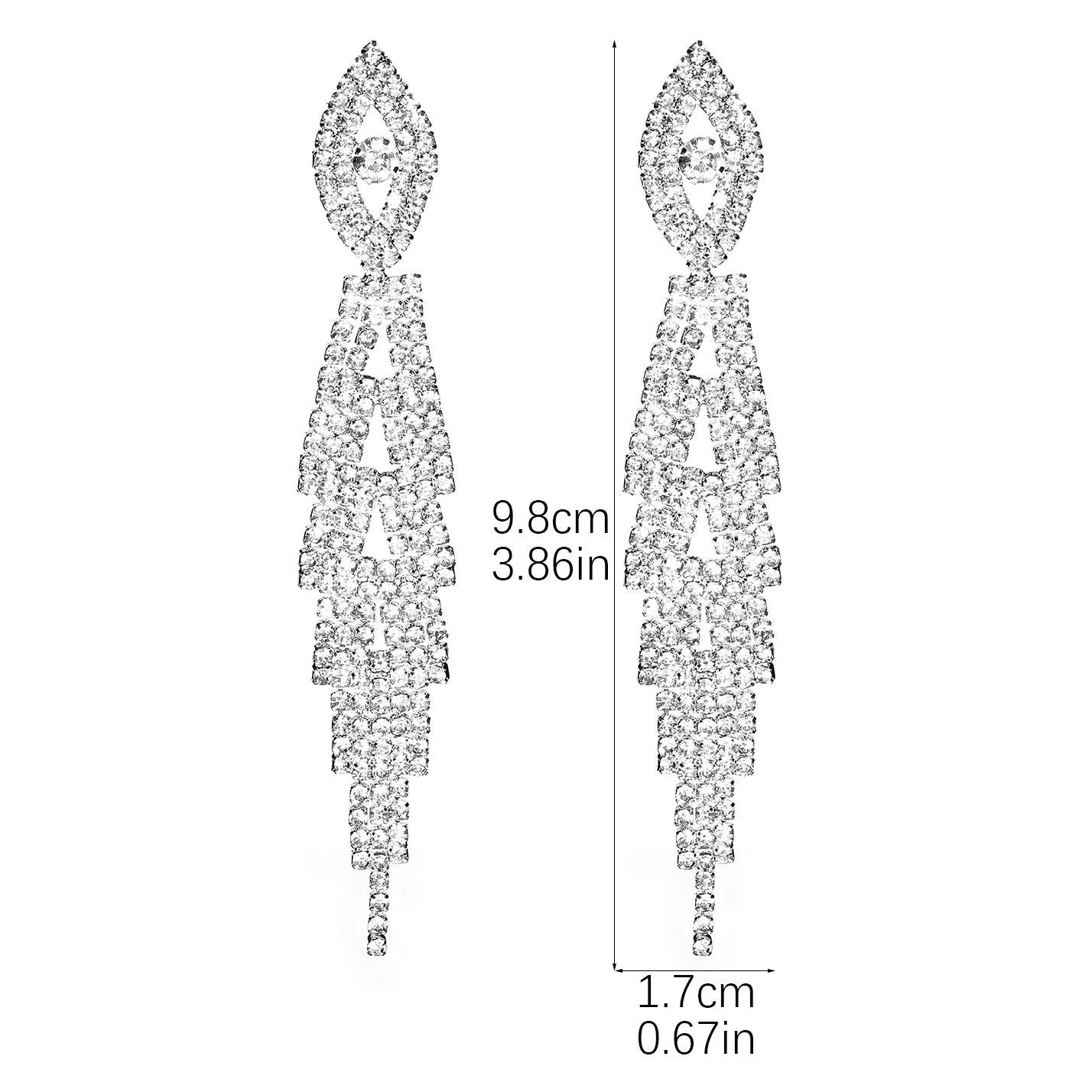 Shiny Multicolored Crystal Long Drop Earrings For Women Brides Classic Geometry Square Dangle Earring Wedding Party Jewelry Gift