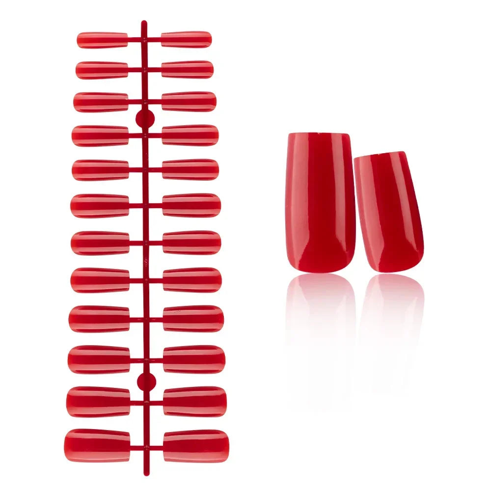 24 Pcs Solid Color Nail Tips Extension System Soft Gel Fake Nail Sculpted Square Full Cover Press on Nail Tips Artificial Nails