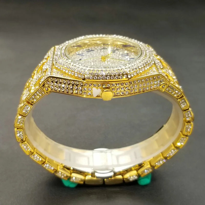 2023 New Arab Number Watch For Men Luxury Fully Diamond Bling Mens Quartz Watches Fashion Iced Out Silver Waterproof Male Clock