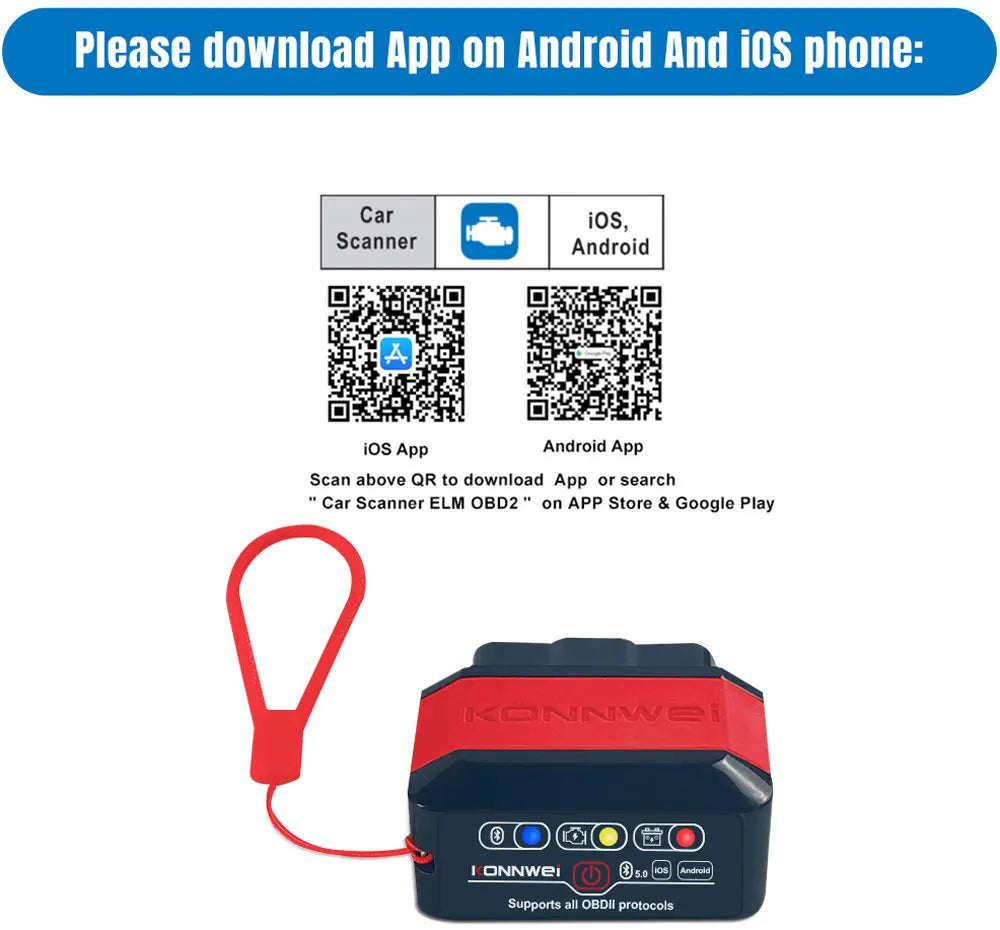 Konnwei Bluetooth 5.0 ELM327 V1.5 OBD2 Scanner KW906 OBDII Auto Diagnostic-Tools ELM 327 V 1.5 OBD 2 Car Code Readers Scan Tools