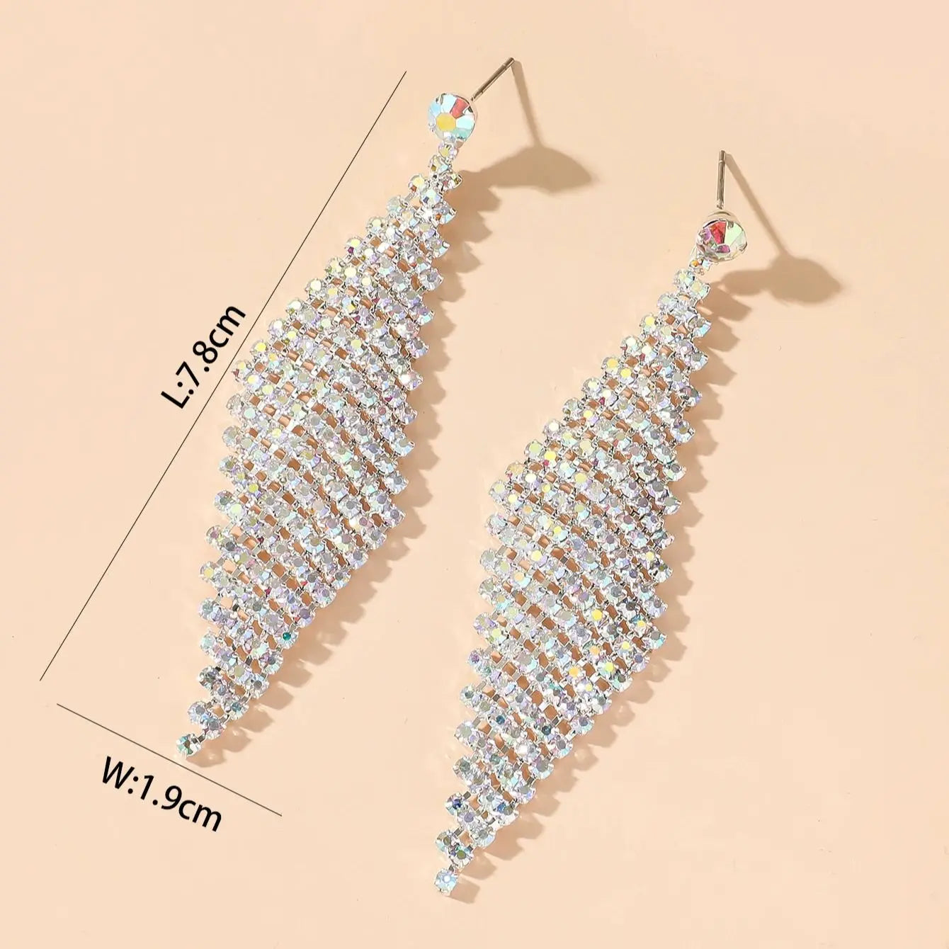 Shiny Multicolored Crystal Long Drop Earrings For Women Brides Classic Geometry Square Dangle Earring Wedding Party Jewelry Gift