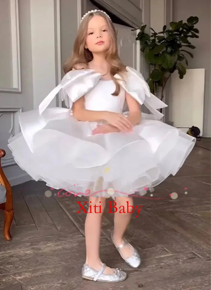 Hot Pink Glitter Lush Girl Party Dresses Elegant Fluffy Girl Princess Dress Shiny Pearls luxurious Birthday Wedding Dress Girl