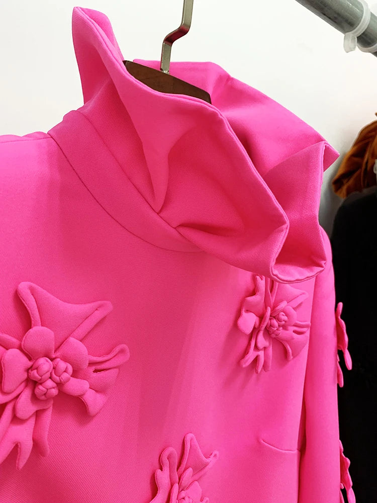 HIGH STREET Newest 2024 Designer Fashion Women's Flare Sleeve Stunning 3D Flowers Appliques Dress