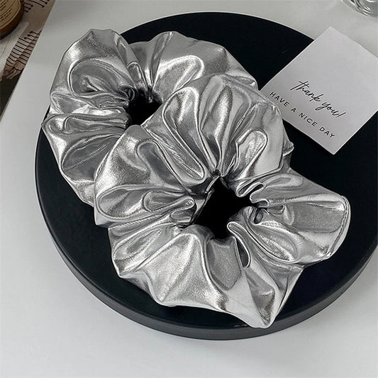 Silver Leather Large Intestine Hair Band Y2k Punk Personality Scrunchies Headwear High Ponytail Hair Band Hair Accessories New