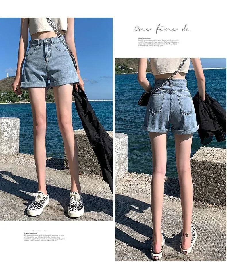Shorts Women Black Gray Denim Shorts For Women Summer High Waist  Loose Ropa Mujer