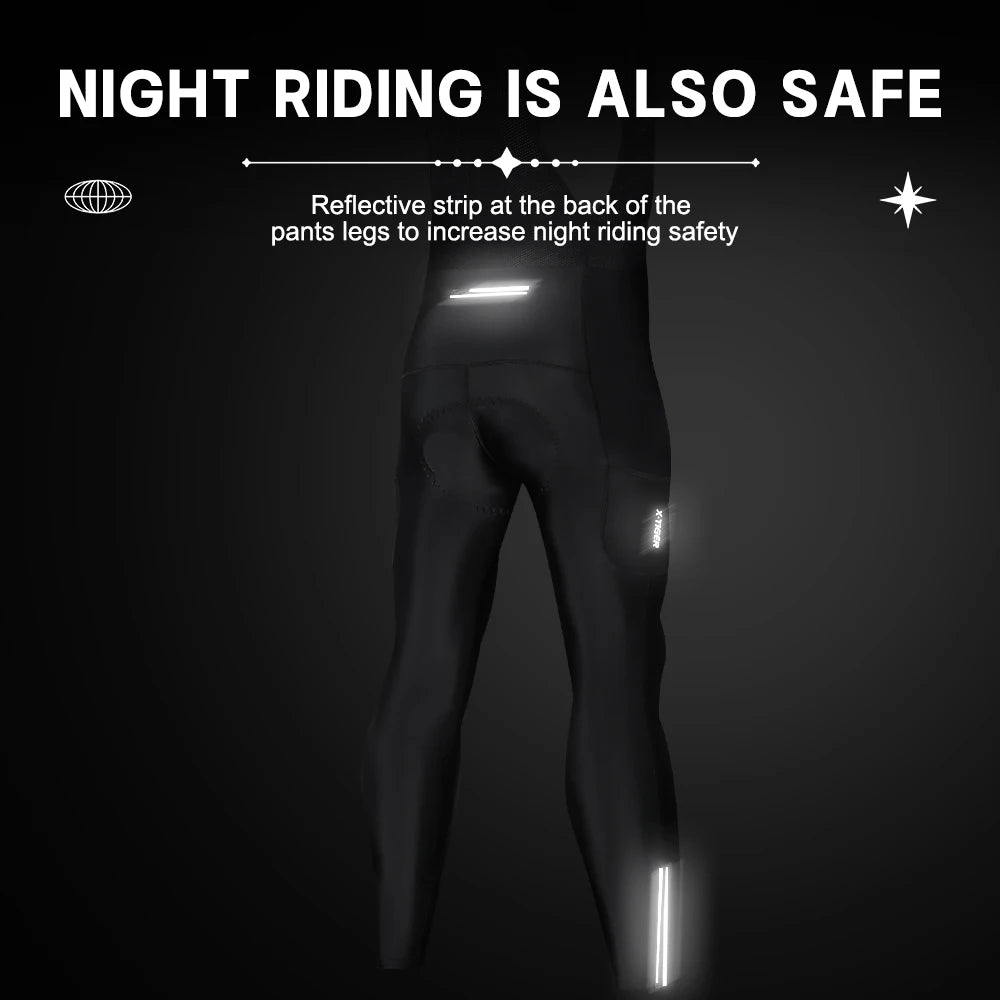 X-TIGER Autumn and winter warm windproof fleece cycling trousers 0-15 degrees bib men's trousers road bike cycling