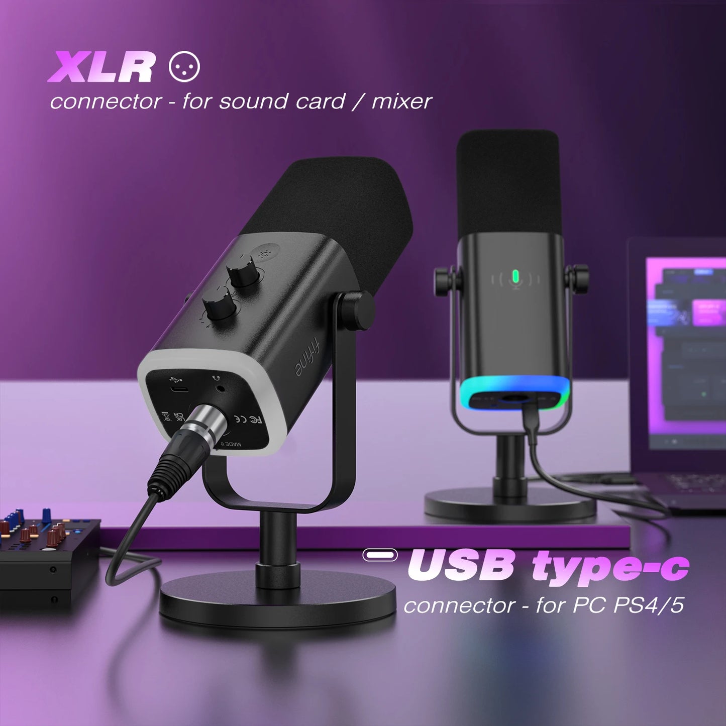 New! USB/XLR Dynamic Microphone with Touch Mute Button,Headphone jack,I/O Controls,for PC PS5/4 mixer,Gaming MIC Ampligame AM8