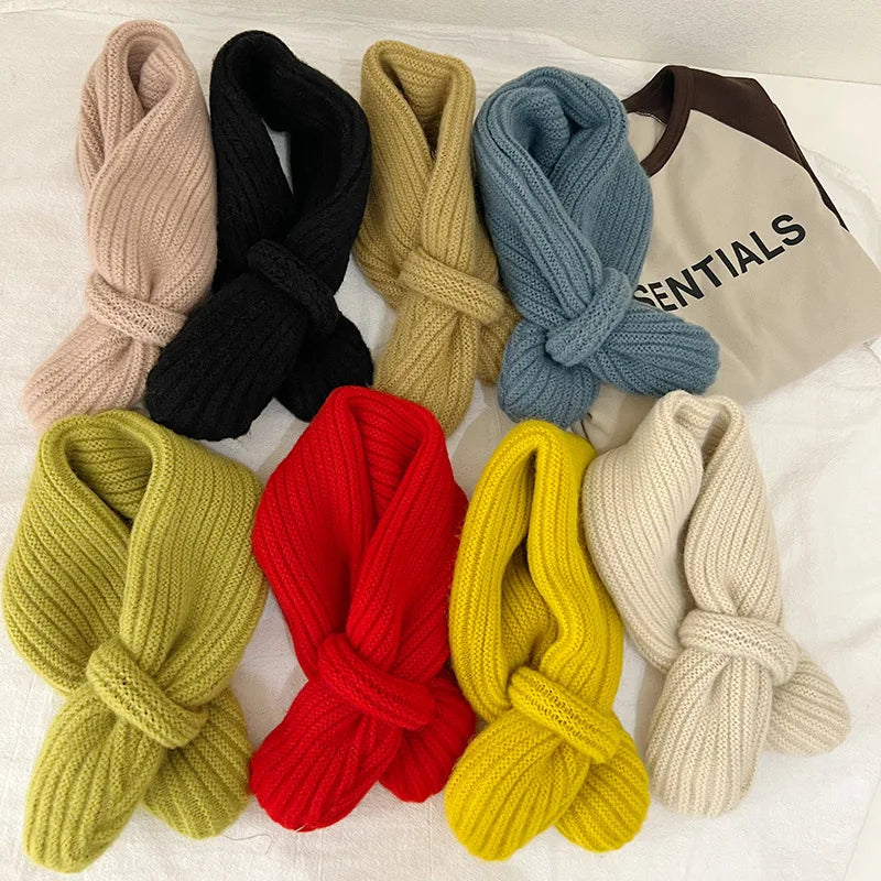 Simple Fashion Baby Scarf Candy Color Woolen Knitted Scarves For Girls Boys Winter Warm Kids Cross Neckerchief