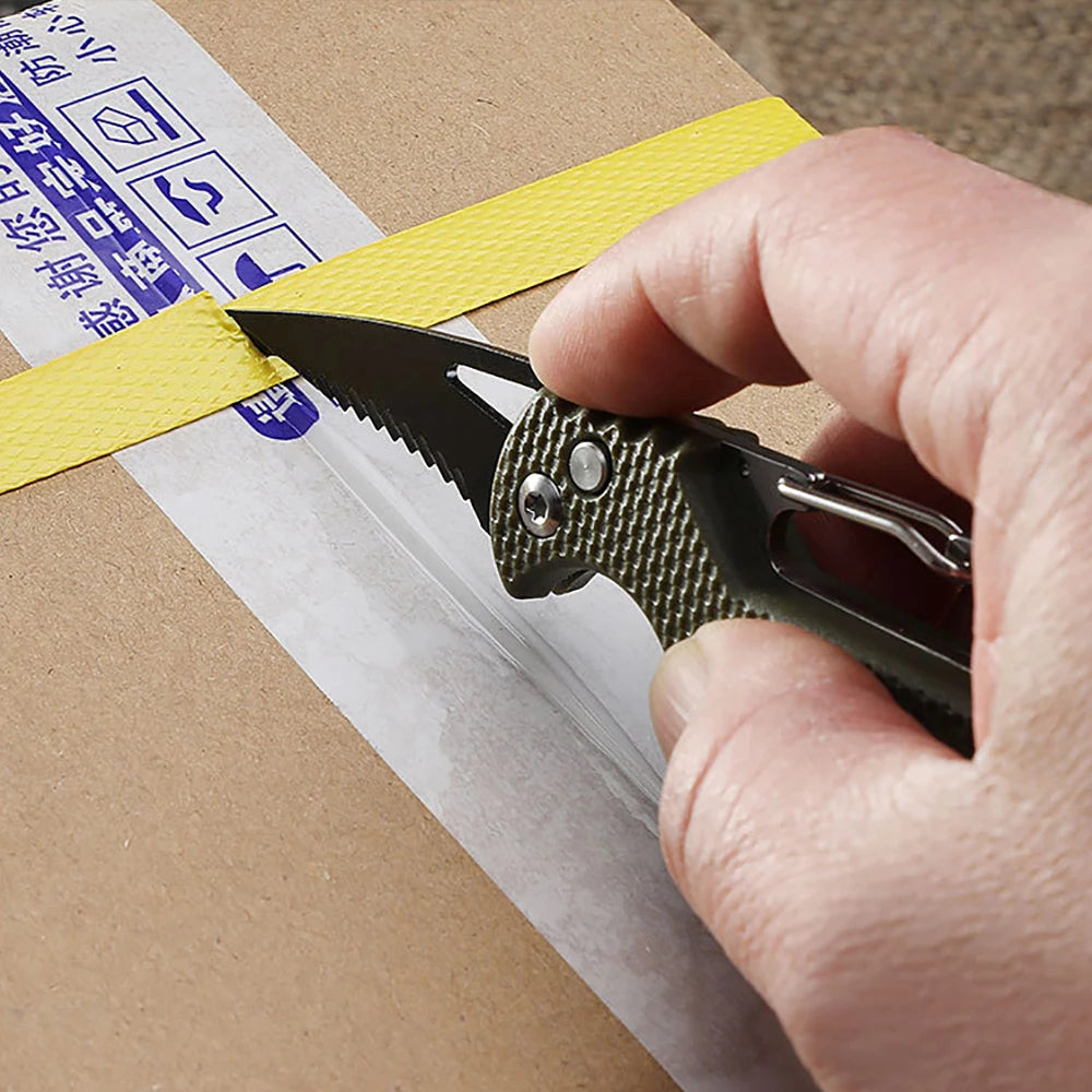 Portable Multifunctional Tool Knife Foldable Serrated Sharp Express Parcel Knife Keychain With Hook Cut Rope Survival Tool