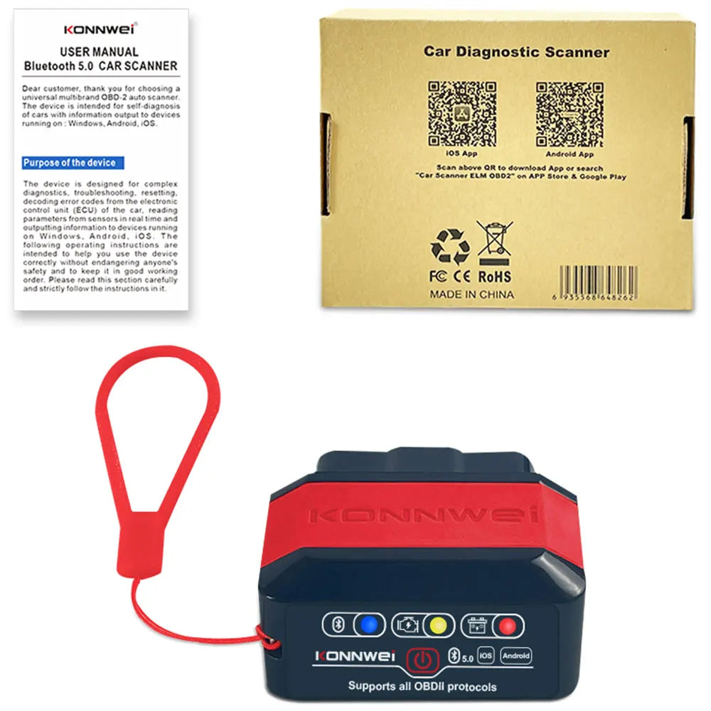 Konnwei Bluetooth 5.0 ELM327 V1.5 OBD2 Scanner KW906 OBDII Auto Diagnostic-Tools ELM 327 V 1.5 OBD 2 Car Code Readers Scan Tools