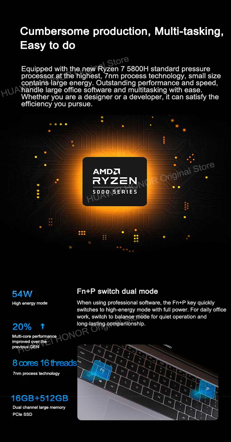 HUAWEI MateBook 16 Laptop AMD Ryzen R5-5600H/R7-5800H 16GB 512GB Notebook Radeon Graphics 16-inch 2.5K Eye Protection Computer