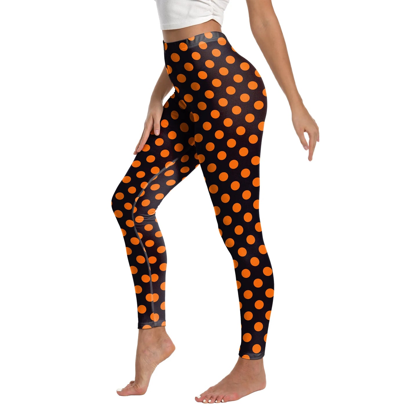 Zawaland Women Pants Yellow Tartan 3D Printing Leggings Halloween Stripe Trousers Female Elastic Tights Mid Waist Long Pants