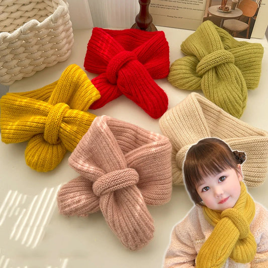 Simple Fashion Baby Scarf Candy Color Woolen Knitted Scarves For Girls Boys Winter Warm Kids Cross Neckerchief