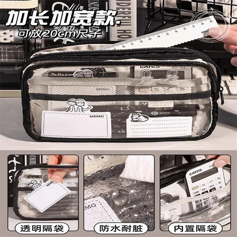 2024 New Pencil Case Layer Clear Pencil Pouch Storage Pouch For Stationery School,Office,Organizer Cosmetics korean stationery