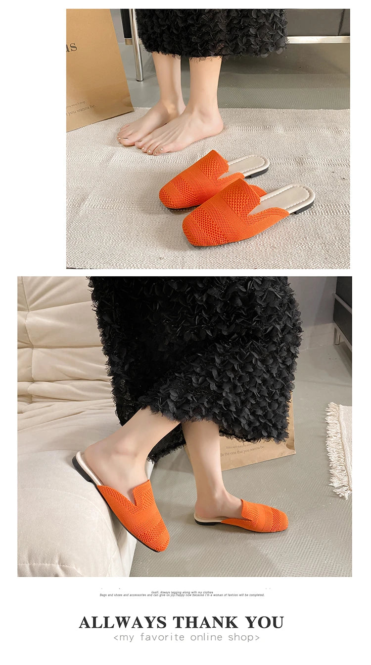 French Minority Slippers Fairy Shoes To Wear 2024 New Summer Soft Bottom Baotou Hollow Woven Flat Shoes for Women