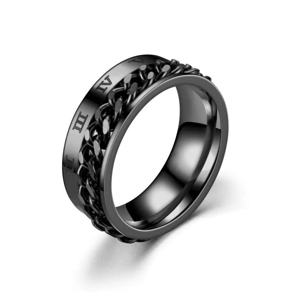 Titanium Steel Rotatable Chain Fidget Joint Ring Jewelry Anillos De Hombres