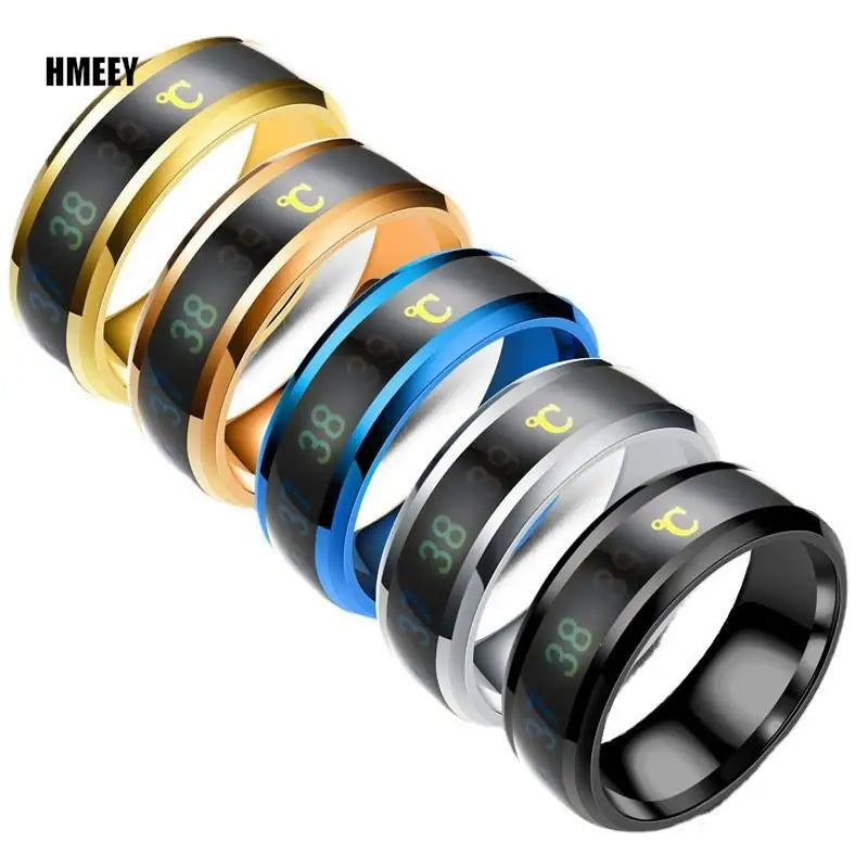 HMEEY Smart Stainless Steel Multifunctional Ring For Couples Mood Changes Color From Waterproof Body Temperature Measuring Ring