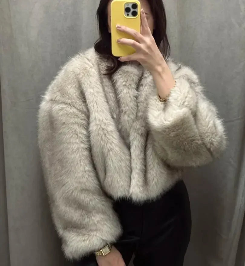 2024 Autumn Winter New Fashion Gradient Fluffy Fur Coat Women High Street Luxury Faux Fox Fur Jacket Female Overcoats