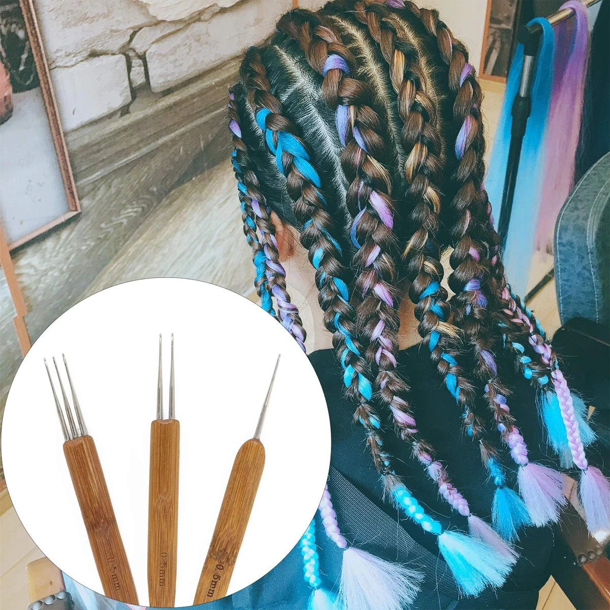 1Pcs/Lot 1-2 Hook 1-3 Hooks Style Dreadlock Needle For Braid 0.5Mm/0.75Mm Natural Bamboo Dread-Lock Hair Weaving Tool