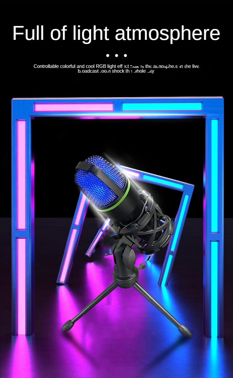 ME4 RGB Condenser Microphone USB Wired Desktop Tripod MIC For Recording Live Gaming Video Noise Reduction Conference Microphone