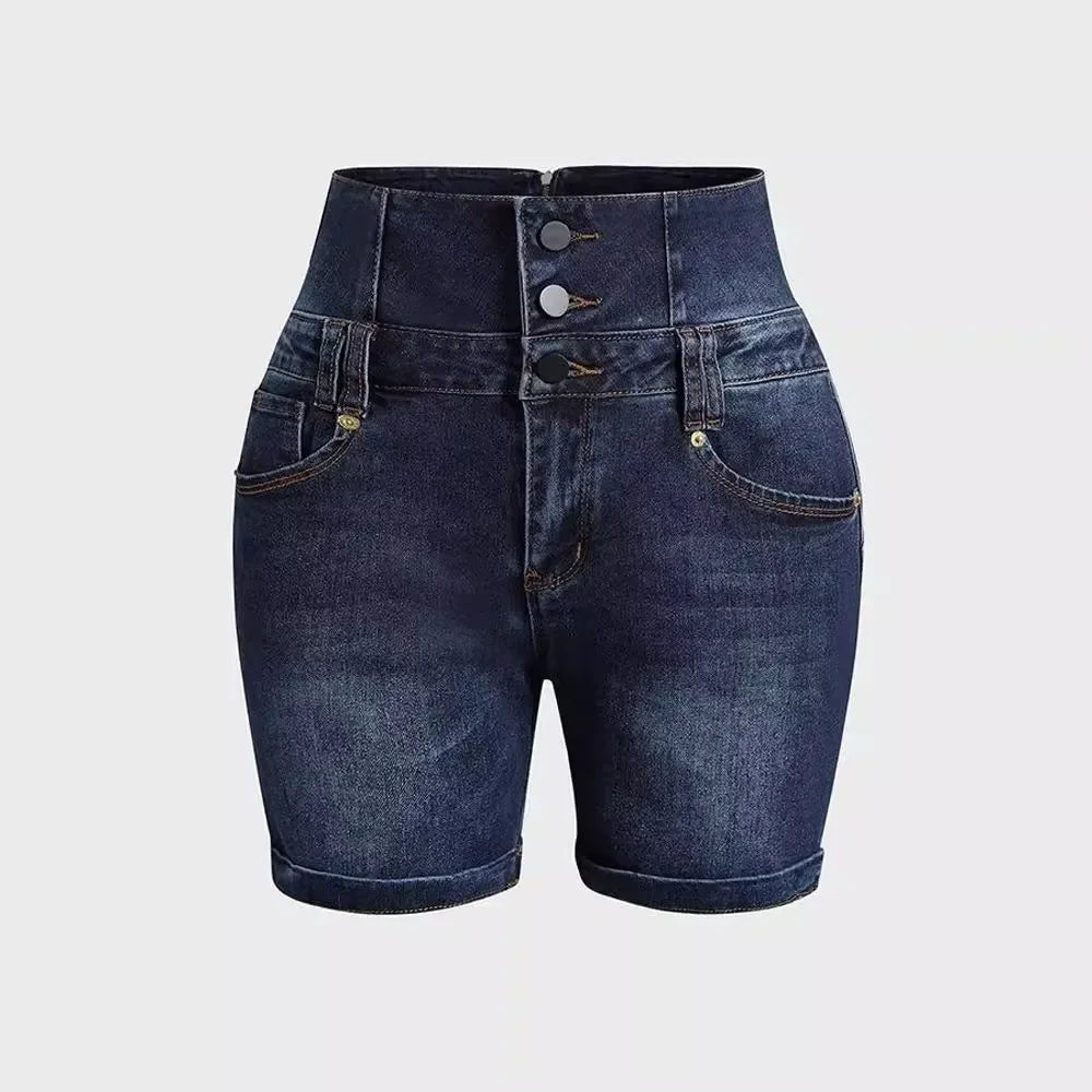 Women Denim Shorts Pants Fashion High Waist Hip Lift Zipper Stitching Tight Denim Shorts Sexy Pockets